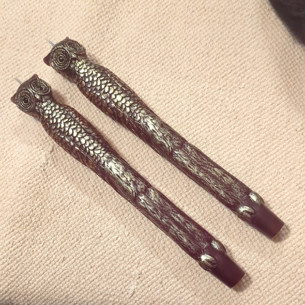 Elegant Owl Candles in Brown, Bronze and Gold